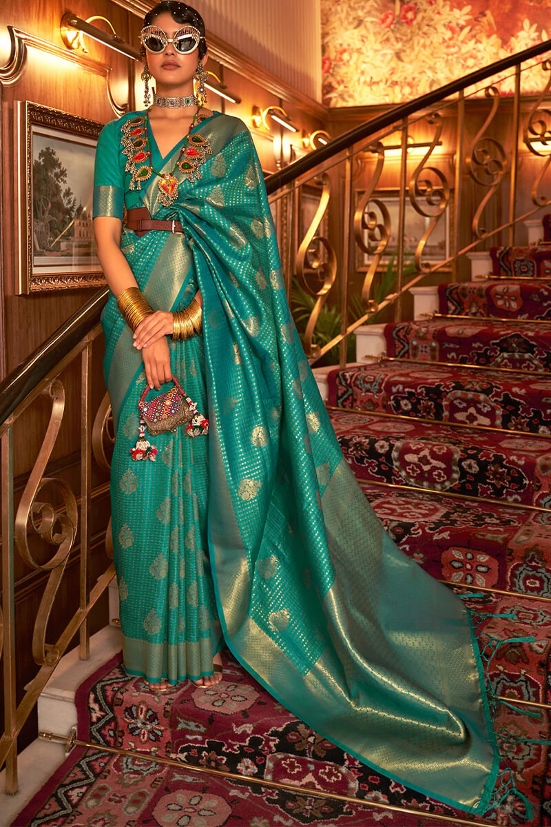 Staring Rama Kanjivaram Silk Saree with Mellifluous Blouse Piece