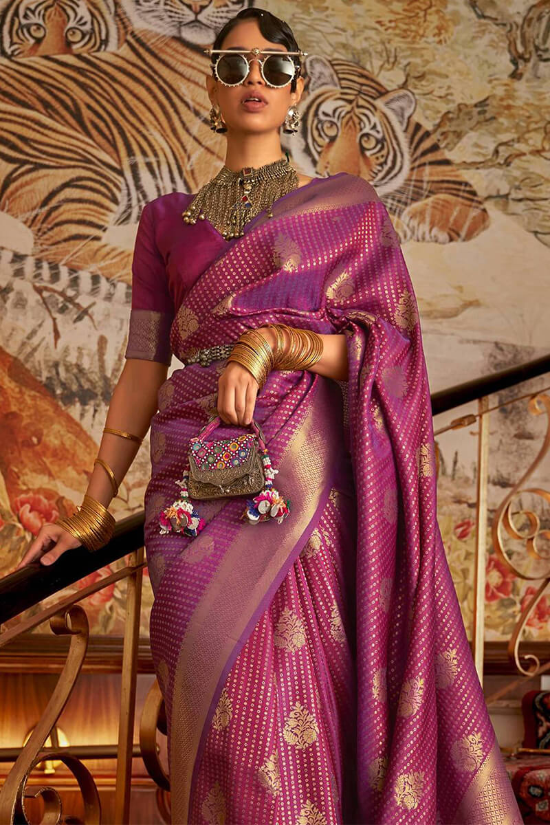 Invaluable Purple Kanjivaram Silk Saree with Lissome Blouse Piece