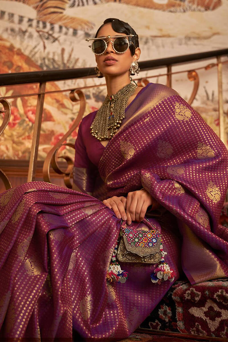 Invaluable Purple Kanjivaram Silk Saree with Lissome Blouse Piece