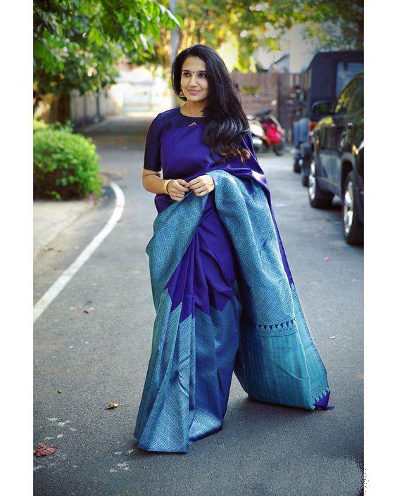 Desiring Blue Soft Silk Saree With Supernal Blouse Piece