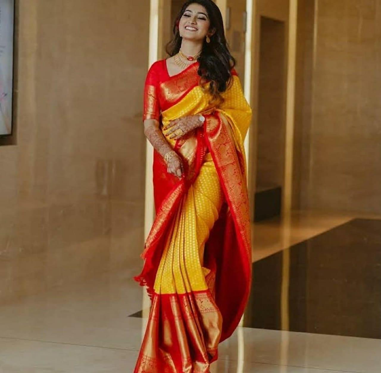 Sonorous Yellow Soft Banarasi Silk Saree With Most Stunning Blouse Piece