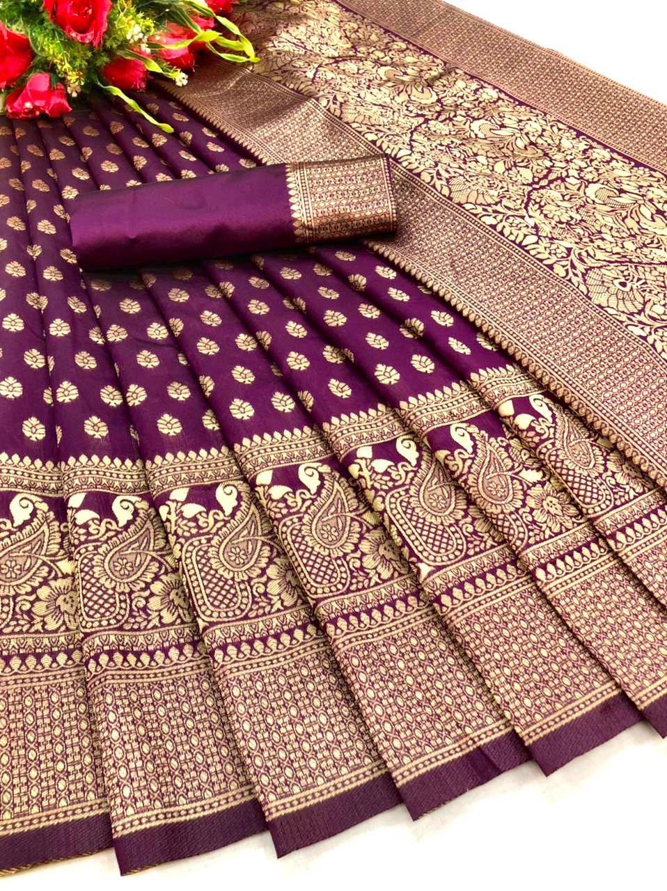 Scrupulous Purple Soft Banarasi Silk Saree With Prettiest Blouse Piece