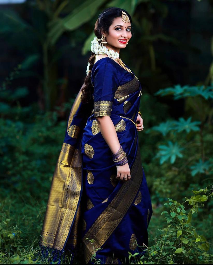 Elegant Blue Soft Banarasi Silk Saree With Inspiring Blouse Piece