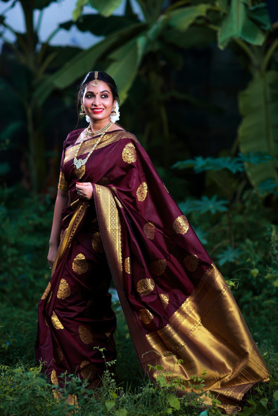 Scintillating Wine Soft Banarasi Silk Saree With Fancifull Blouse Piece