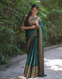 Attractive Dark Green Soft Silk Saree With Flameboyant Blouse Piece