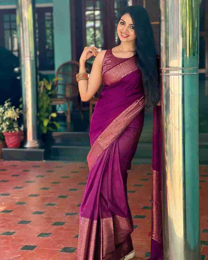 Trendy Purple Soft Silk Saree With Engaging Blouse Piece