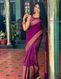 Trendy Purple Soft Silk Saree With Engaging Blouse Piece