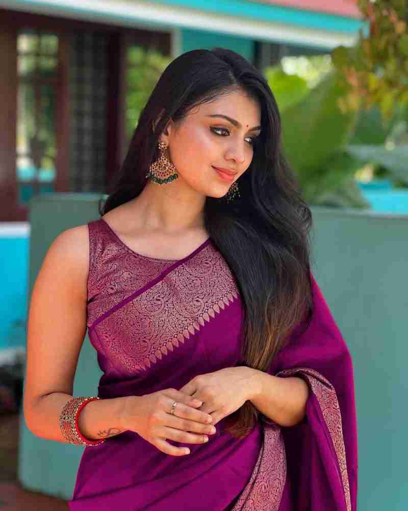 Trendy Purple Soft Silk Saree With Engaging Blouse Piece