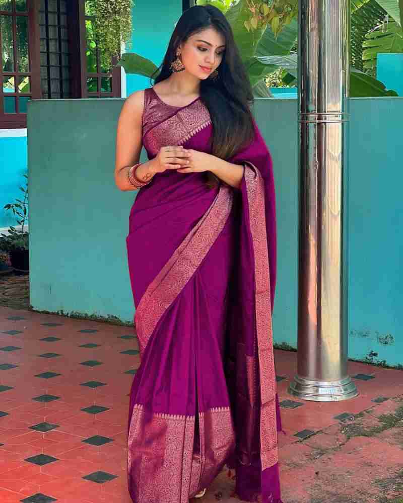 Trendy Purple Soft Silk Saree With Engaging Blouse Piece