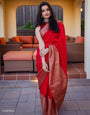 Sonorous Red Soft Silk Saree With Confounding Blouse Piece