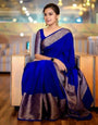 Eclat Royal Blue Soft Silk Saree With Pleasant Blouse Piece