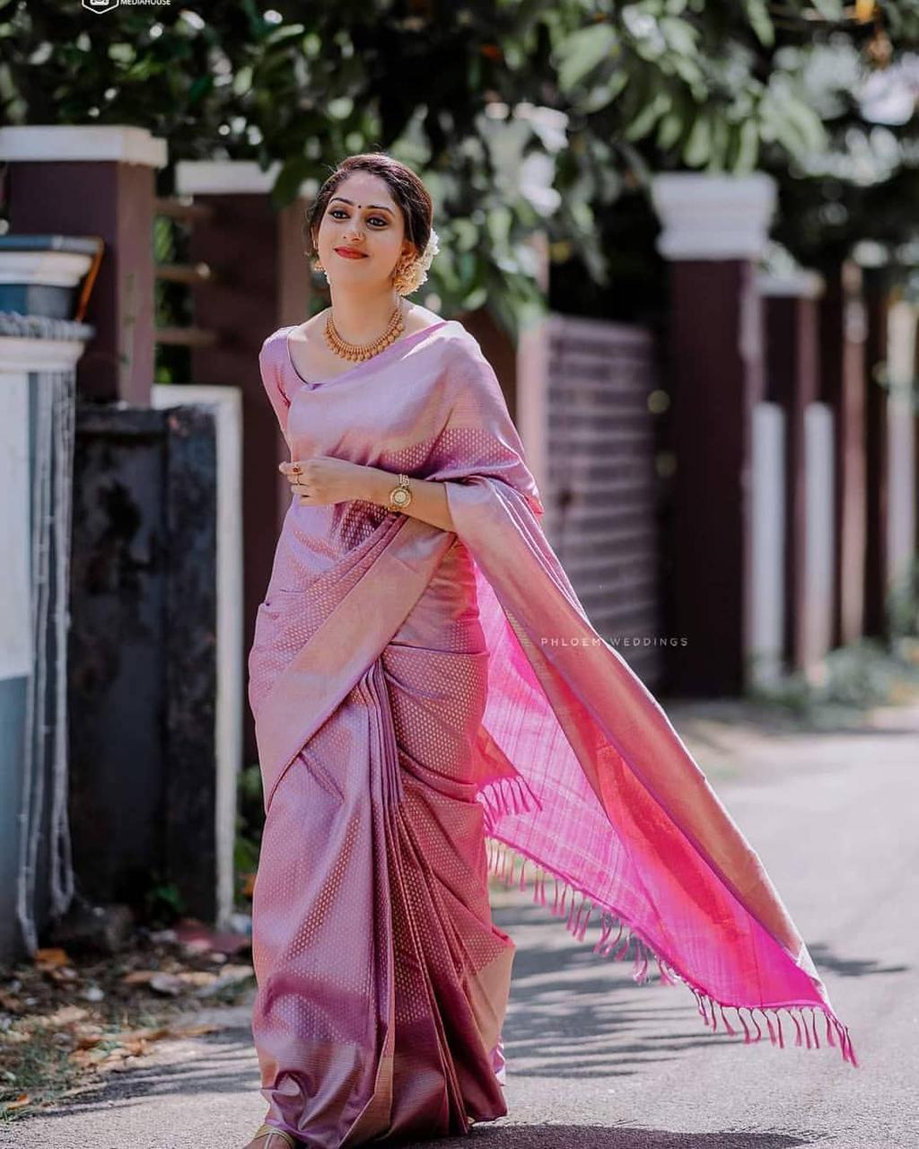 Enigmatic Pink Soft Silk Saree With Fantabulous Blouse Piece