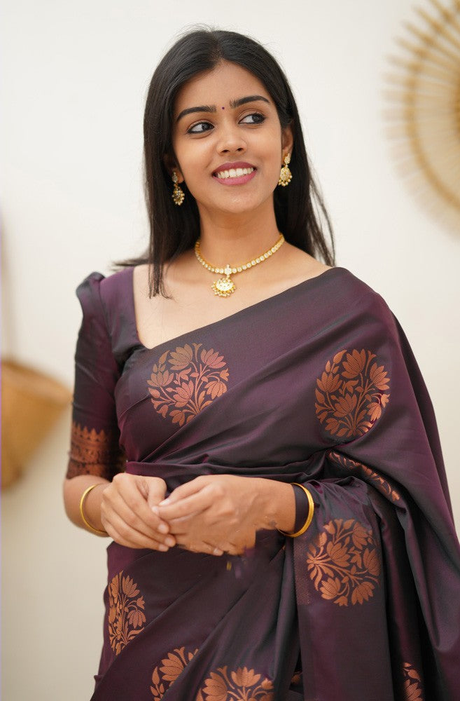 Prettiest Purple Soft Silk Saree With Amiable Blouse Piece