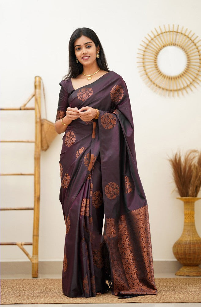 Prettiest Purple Soft Silk Saree With Amiable Blouse Piece