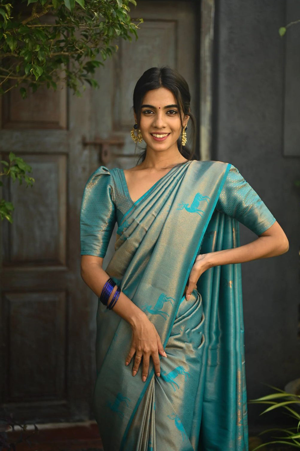 Embellished Sky Soft Silk Saree With Woebegone Blouse Piece