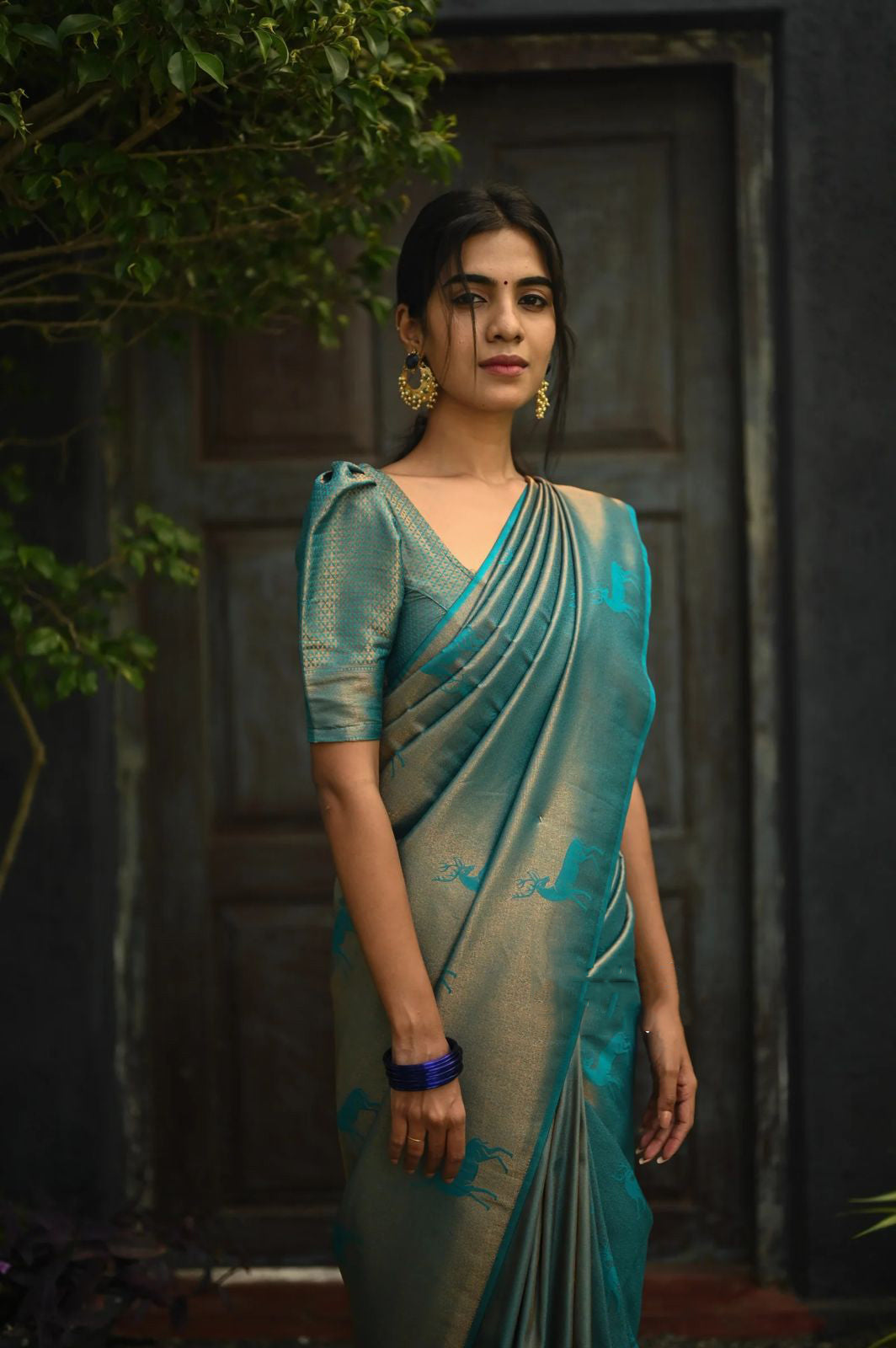 Embellished Sky Soft Silk Saree With Woebegone Blouse Piece