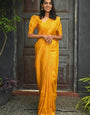 Lustrous Yellow Soft Silk Saree With Vestigial Blouse Piece