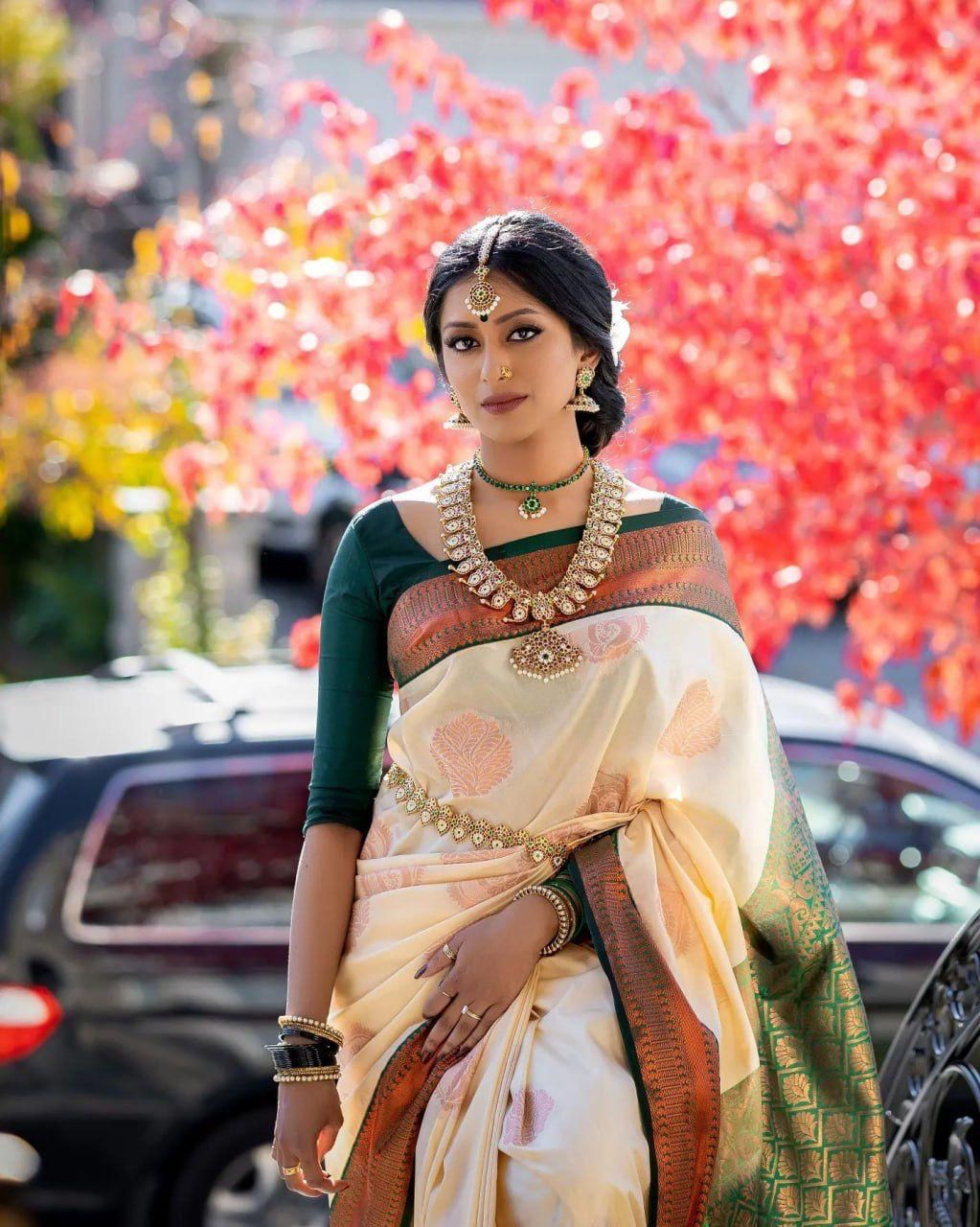 Mellifluous Beige Soft Silk Saree With Devastating Blouse Piece