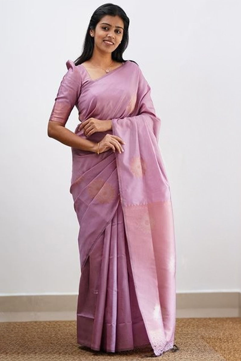 Enamoring Baby Pink Soft Silk Saree With Designer Blouse Piece