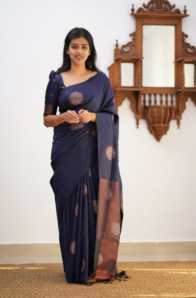 Allure Navy Blue Soft Silk Saree With Impressive Blouse Piece