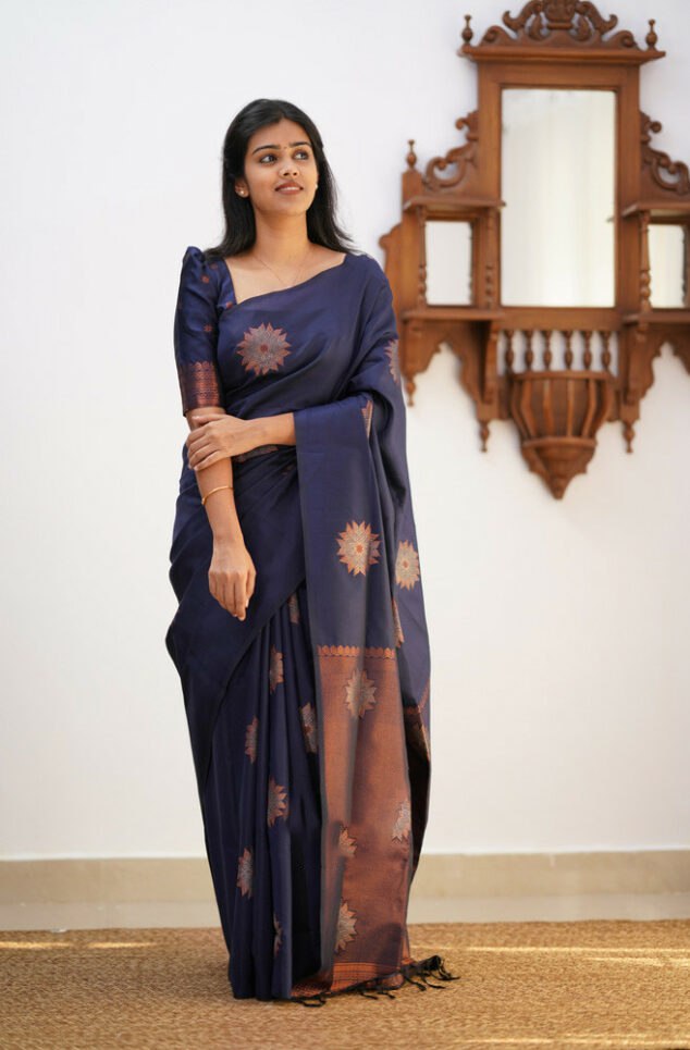 Allure Navy Blue Soft Silk Saree With Impressive Blouse Piece