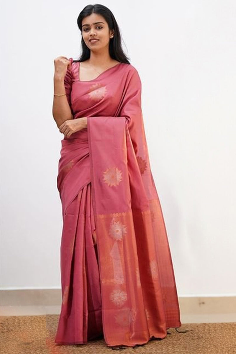 Enthralling Pink Soft Silk Saree With Surreptitious Blouse Piece