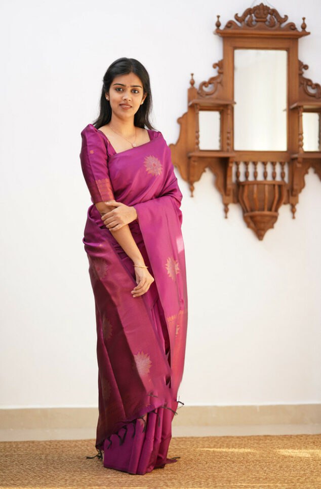 Vivacious Purple Soft Silk Saree With Sumptuous Blouse Piece