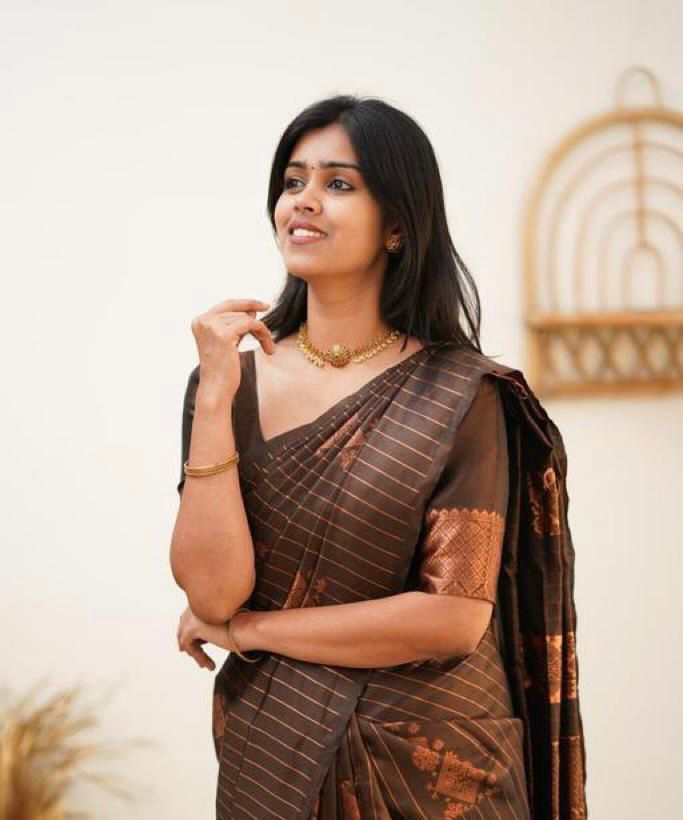 Prodigal Brown Soft Silk Saree With Serendipity Blouse Piece