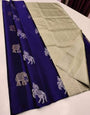 Symmetrical Blue Soft Silk Saree With Scintilla Blouse Piece