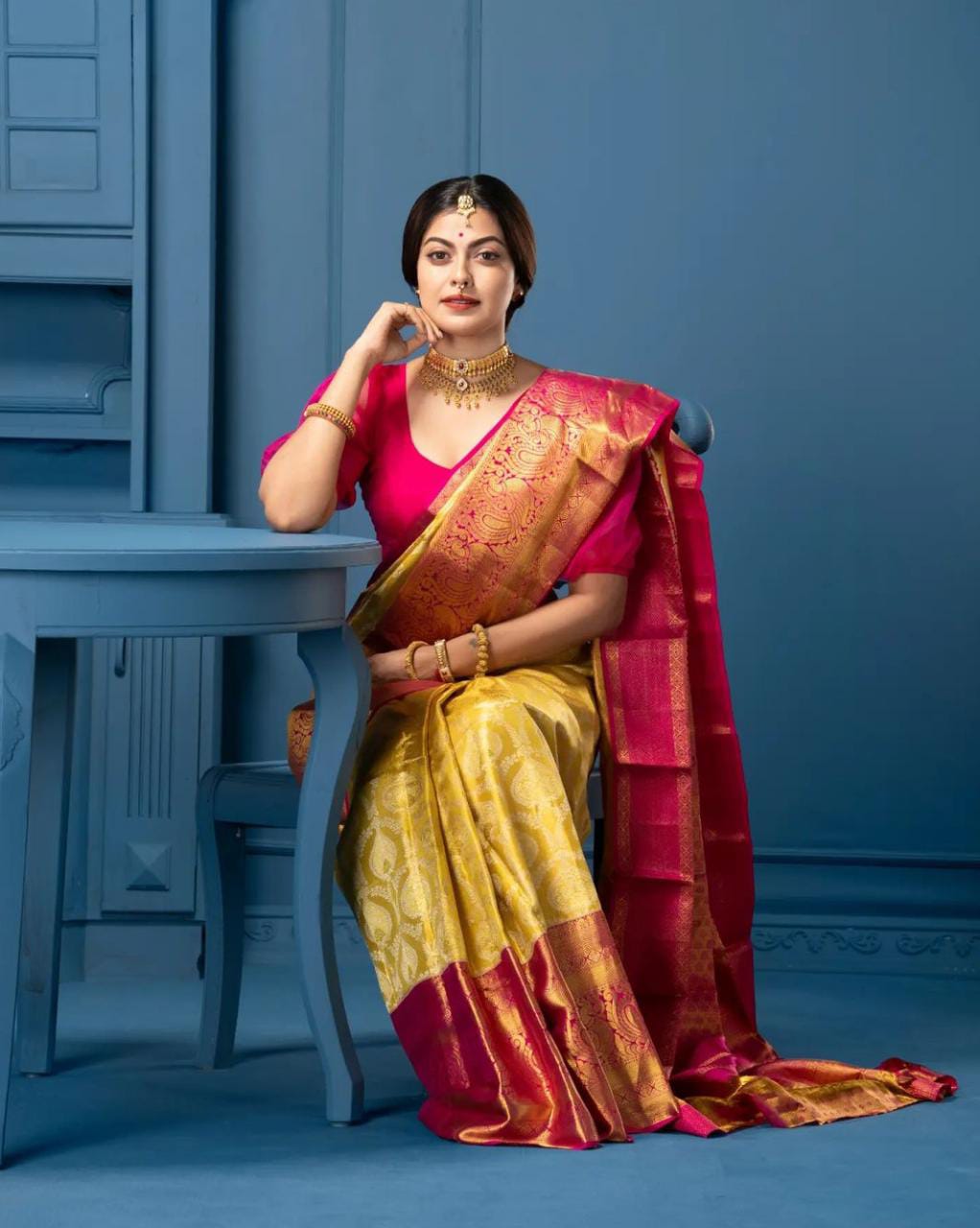 Denouement Yellow Soft Silk Saree With Nemesis Blouse Piece