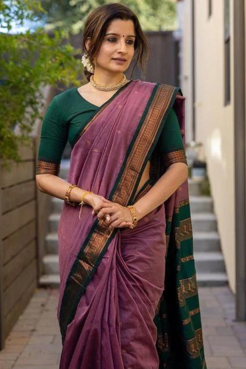 Surpassing Lavender Soft Silk Saree With Assemblage Blouse Piece