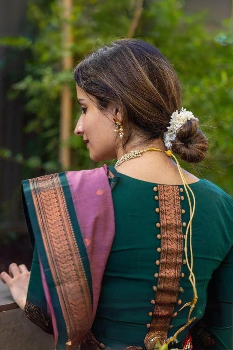 Surpassing Lavender Soft Silk Saree With Assemblage Blouse Piece