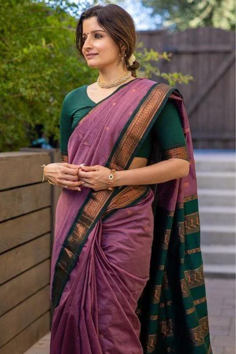 Surpassing Lavender Soft Silk Saree With Assemblage Blouse Piece