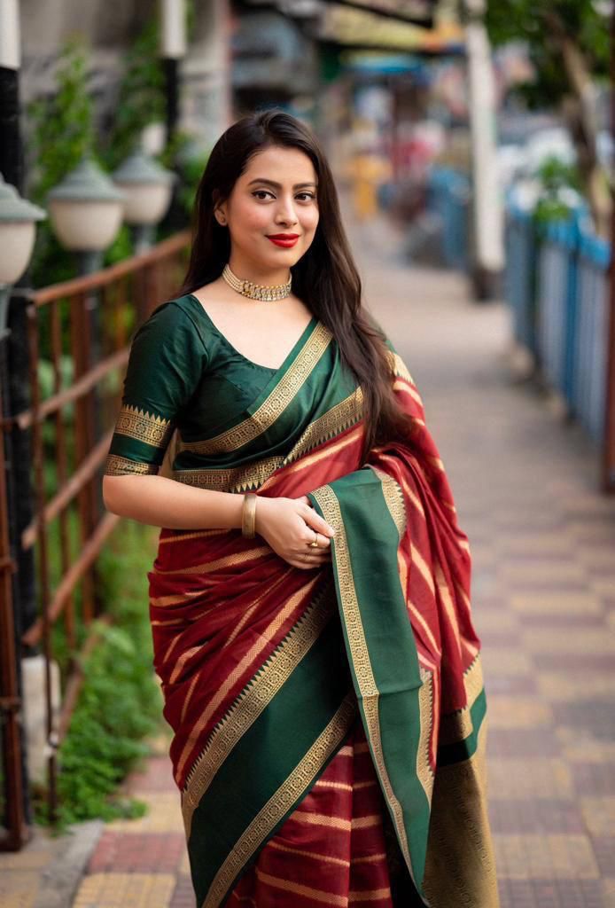 Innovative Maroon Soft Silk Saree With Ideal Blouse Piece