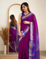 Blissful Purple Cotton Silk Saree With Brood Blouse Piece