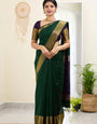 Eloquence Dark Green Cotton Silk Saree With Phenomenal Blouse Piece