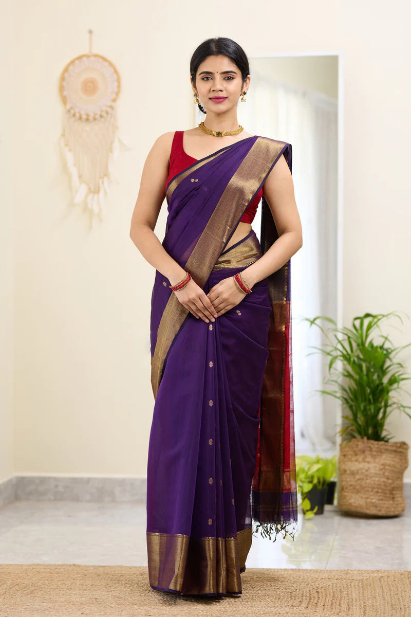 Diaphanous Purple Cotton Silk Saree With Epiphany Blouse Piece