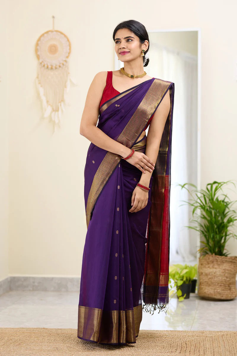 Diaphanous Purple Cotton Silk Saree With Epiphany Blouse Piece