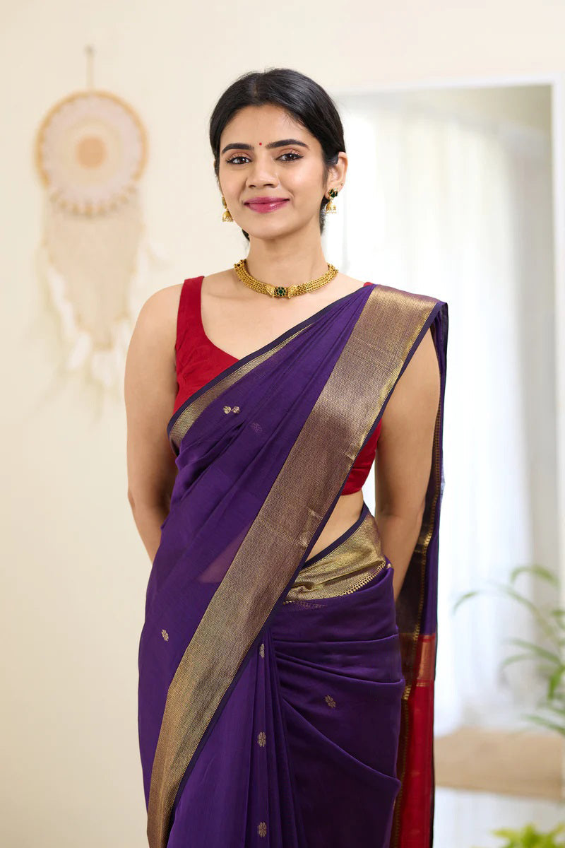 Diaphanous Purple Cotton Silk Saree With Epiphany Blouse Piece