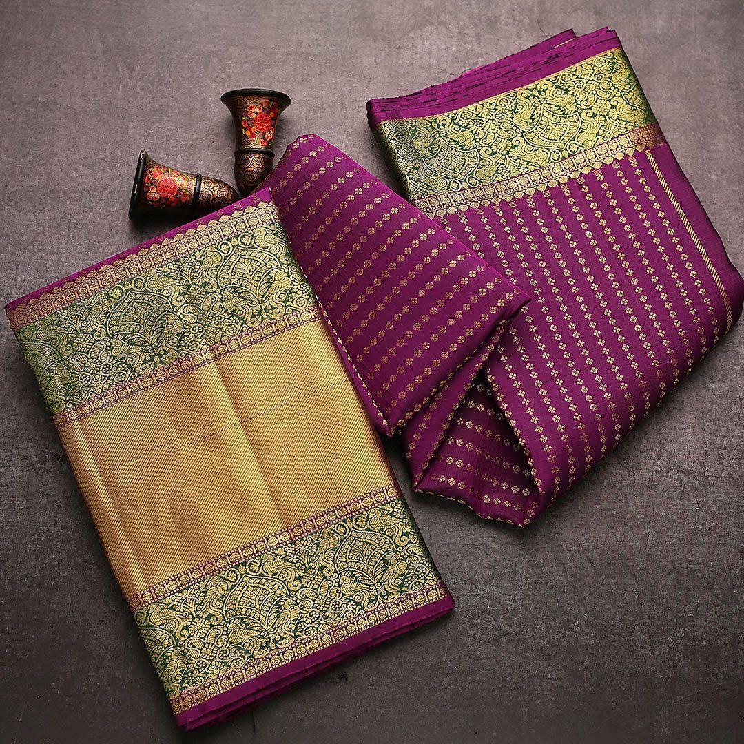 Tantalizing Purple Soft Silk Saree With Desirable Blouse Piece