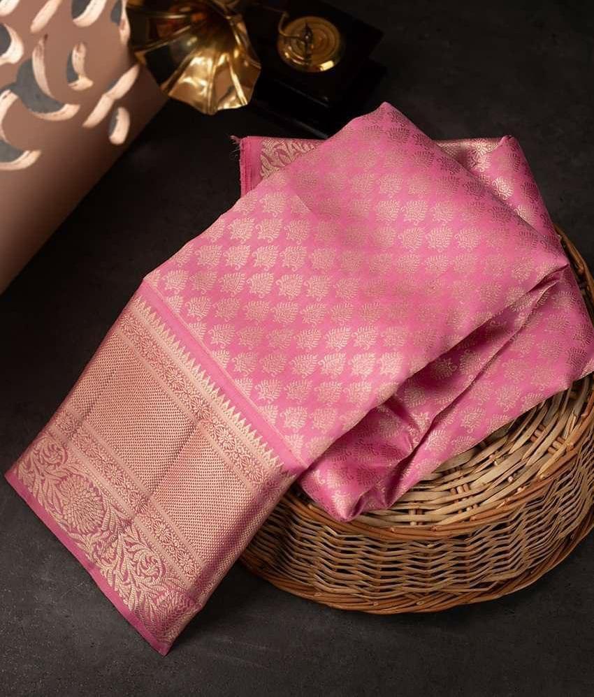 Wonderful Pink Soft Silk Saree With Ornate Pink Blouse Piece