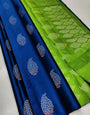 Gratifying Blue Soft Silk Saree With Splendorous Blouse Piece