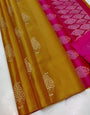 Mesmerising Mustard Soft Silk Saree With Improbable Blouse Piece