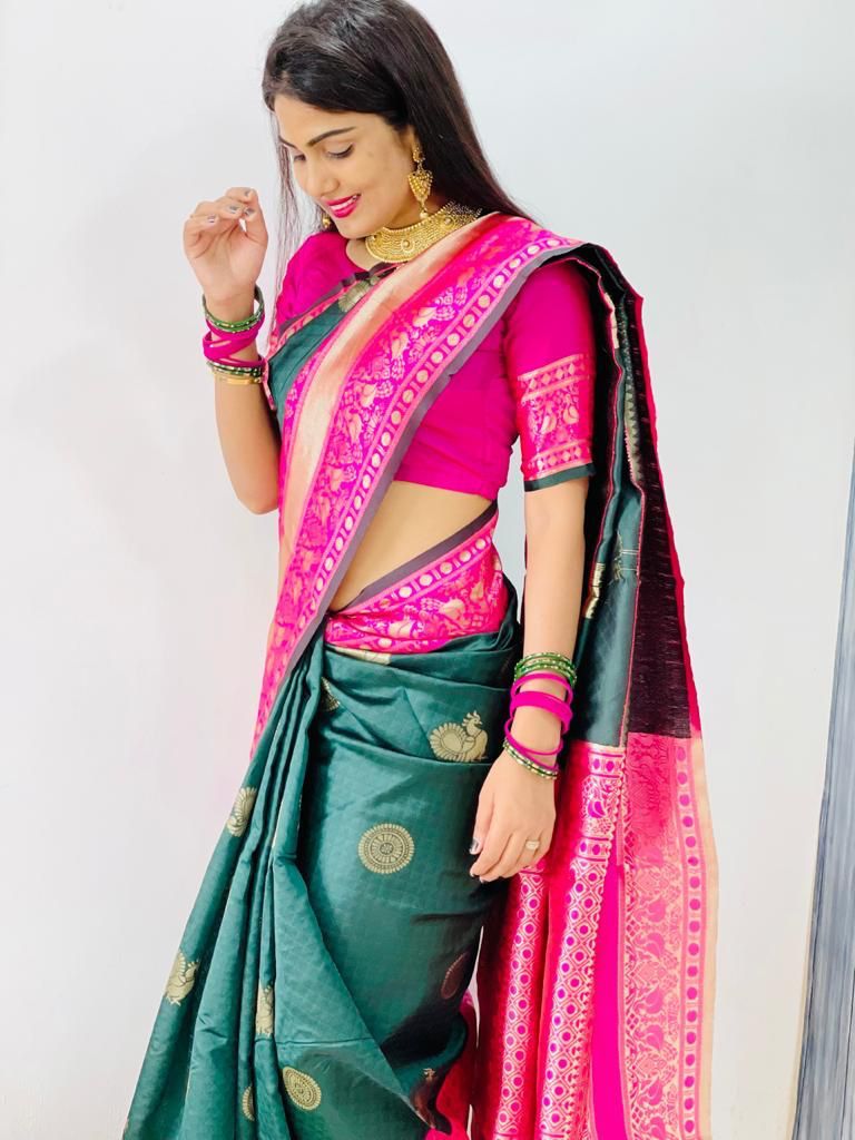 Beguiling Green Soft Silk Saree With Radiant Blouse Piece