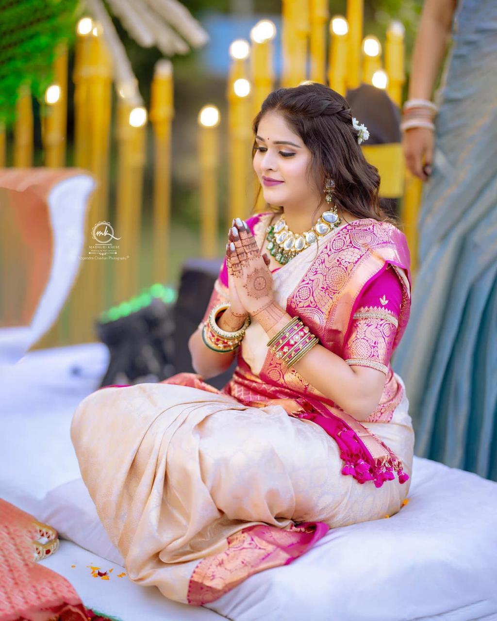Ephemeral Beige Soft Silk Saree With Pulsating Blouse Piece