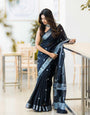 Charismatic Black Cotton Silk Saree With Lissome Blouse Piece