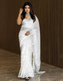 Alluring White Cotton Silk Saree With Lassitude Blouse Piece