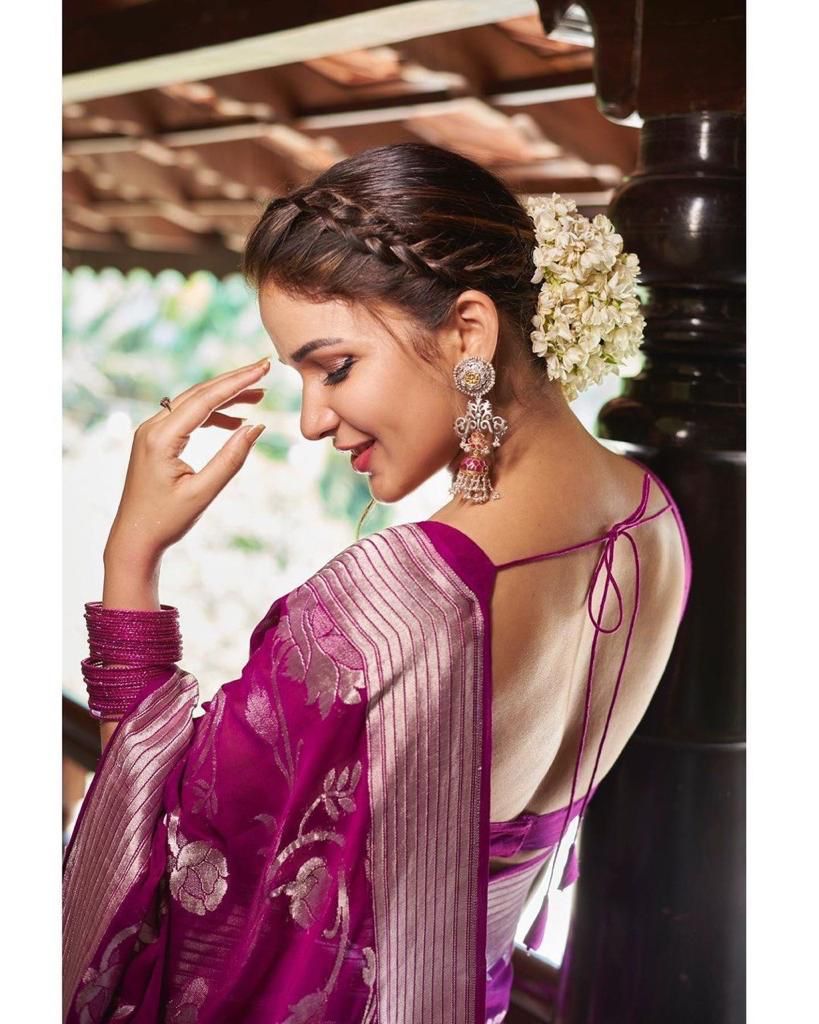 Susurrous Purple Soft Silk Saree With Scintilla Blouse Piece