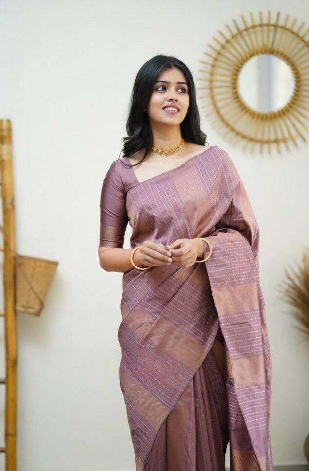 Sumptuous Baby Pink Soft Silk Saree With Resonant Blouse Piece