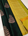 Evocative Dark Green Soft Silk Saree With Posh Blouse Piece